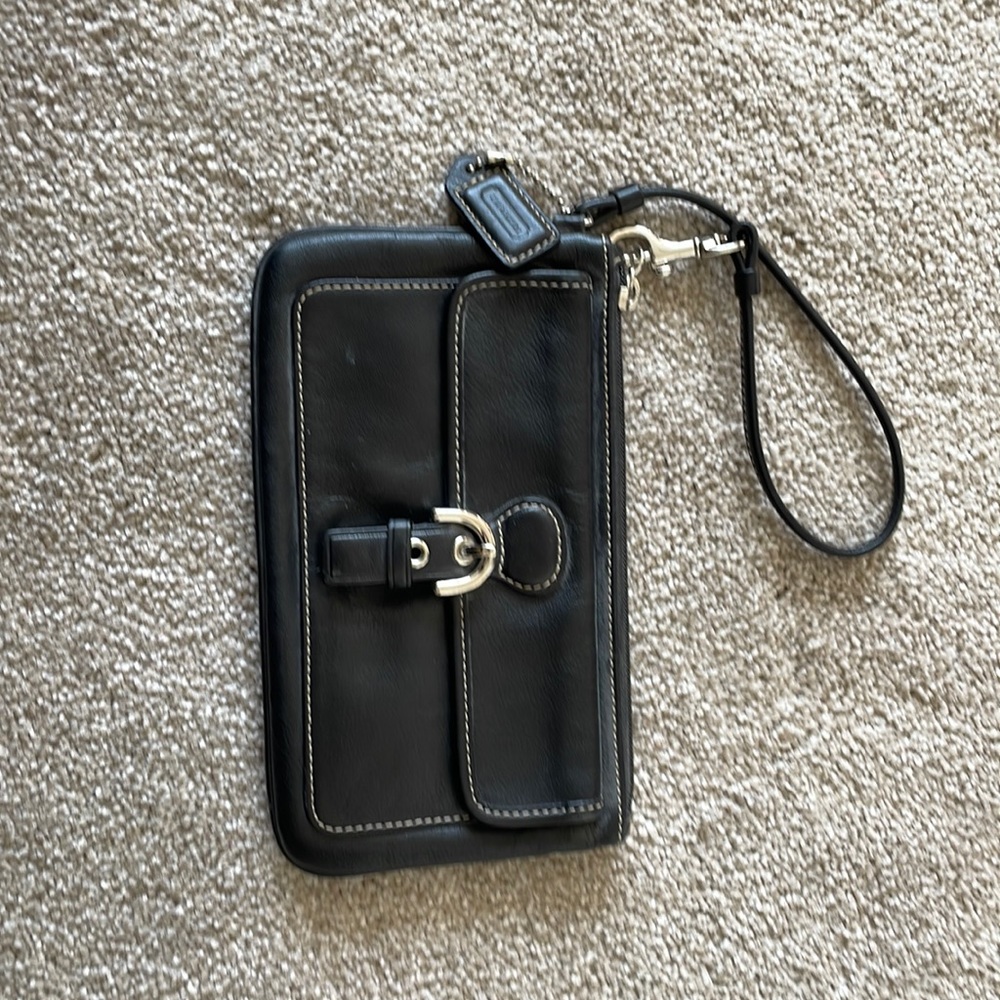 Black leather coach wristlet